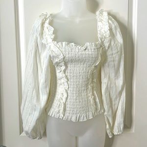 Alice Blue Ruffled Peasant Top Gold & Cream